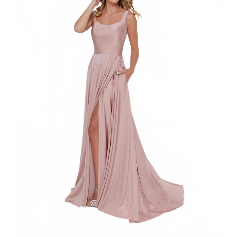 NEW HOUSE OF WU open back front slit dress in blush